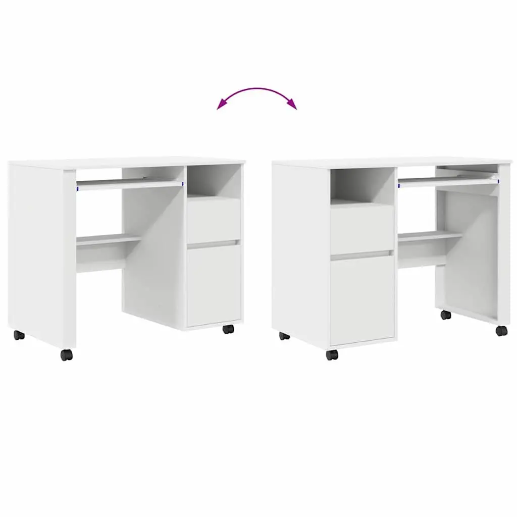 White Computer Desk with Wheels Mobile Office Workstation Home Study Table