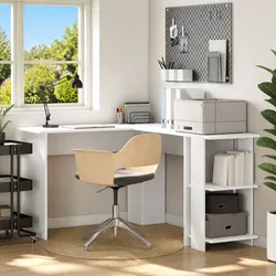 Corner Desk Specifications: White Engineered Wood 140 x 113.5 x 75 cm