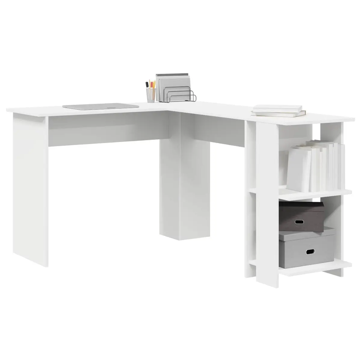 Corner Desk Home Office 140 x 113.5 x 75 cm White Engineered Wood Workstation