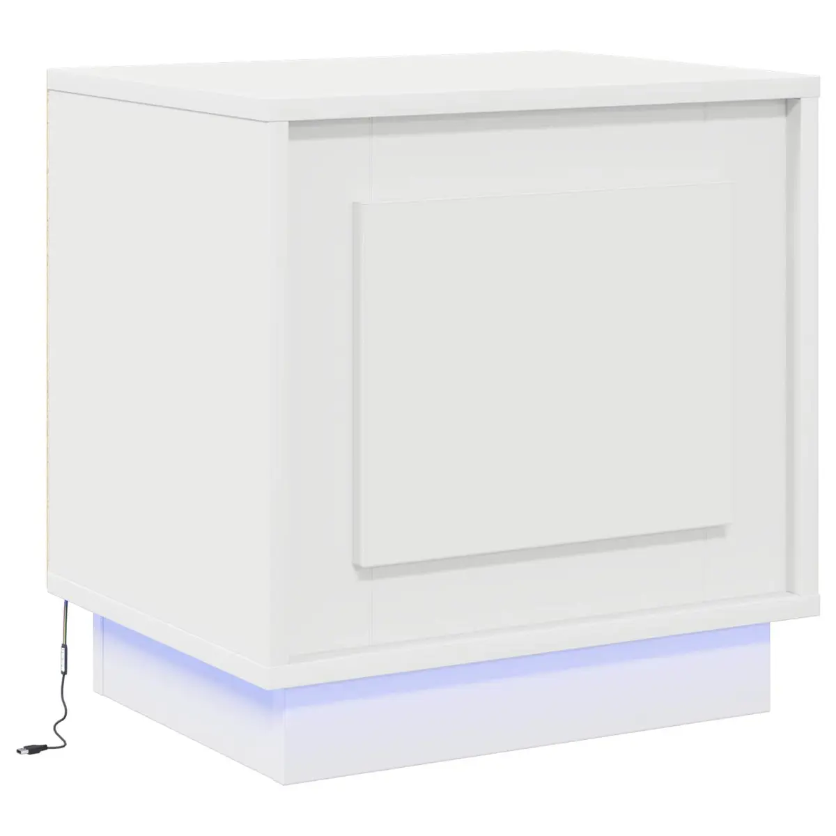 Bedside Table Bedroom White Modern Rustic Nightstand LED USB Charging Compact Size