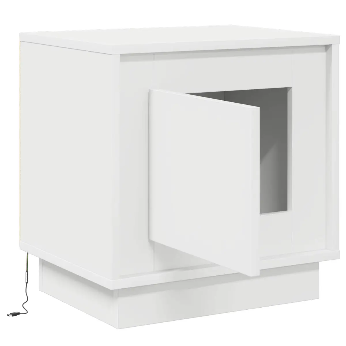 Bedside Table Bedroom White Modern Rustic Nightstand LED USB Charging Compact Size