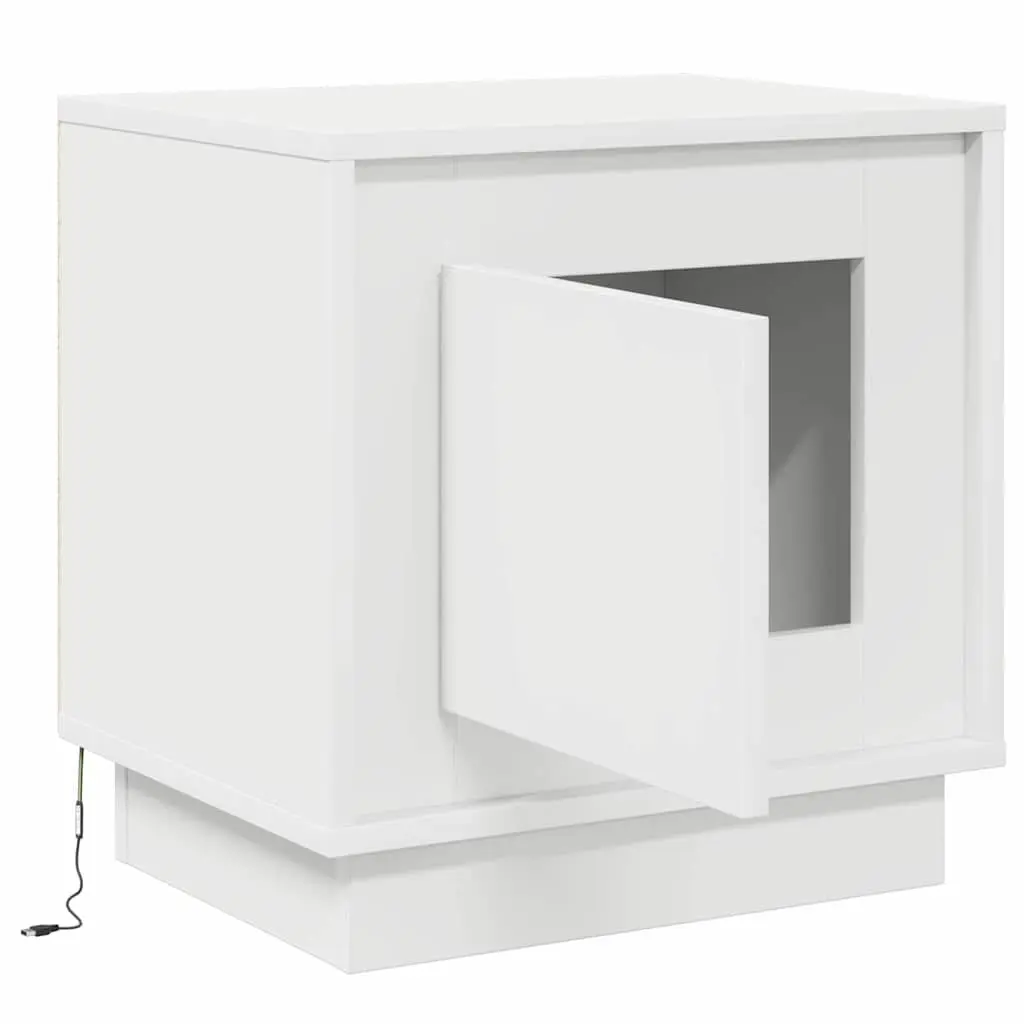 Bedside Table Set of 2 White Engineered Wood Nightstand with LED USB Storage for Bedroom