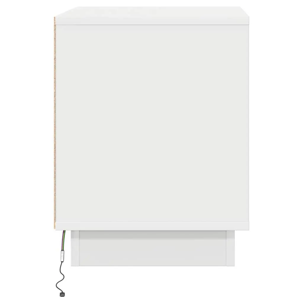 Bedside Table Set of 2 White Engineered Wood Nightstand with LED USB Storage for Bedroom