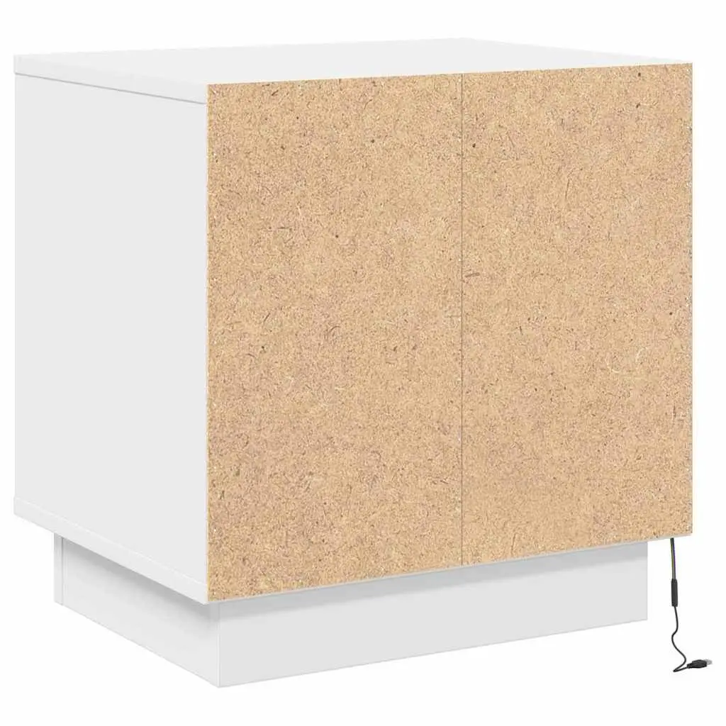 Bedside Table Set of 2 White Engineered Wood Nightstand with LED USB Storage for Bedroom