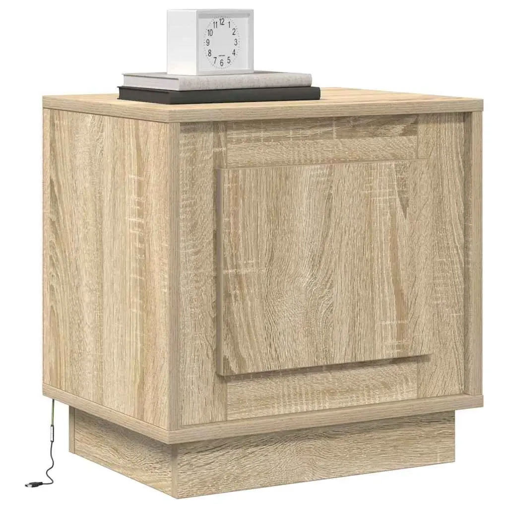 Bedside Cabinet 2 pcs with LED Strip Lights USB Port Bedroom Nightstand Storage