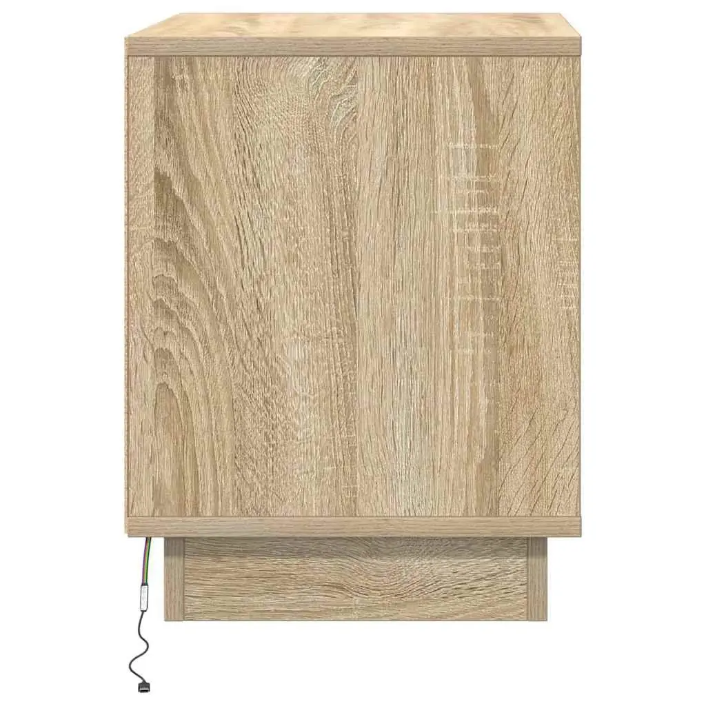 Bedside Cabinet 2 pcs with LED Strip Lights USB Port Bedroom Nightstand Storage