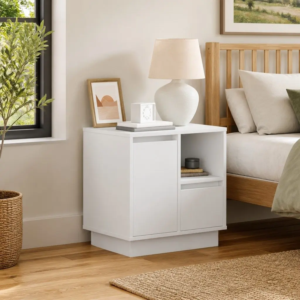 White Engineered Wood Bedside Cabinets