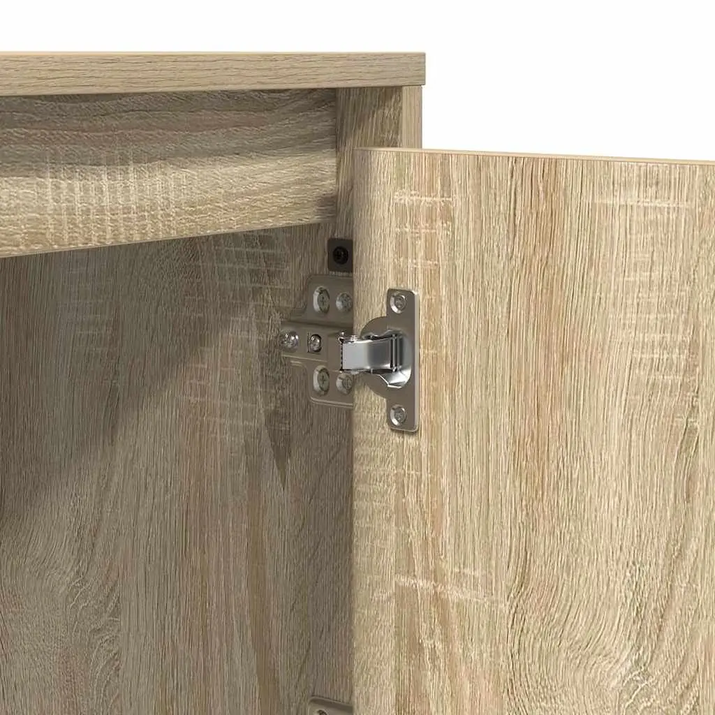 Bedside Cabinet 2 Piece Brown Modern Bedroom Storage Hinge Door USB LED Light
