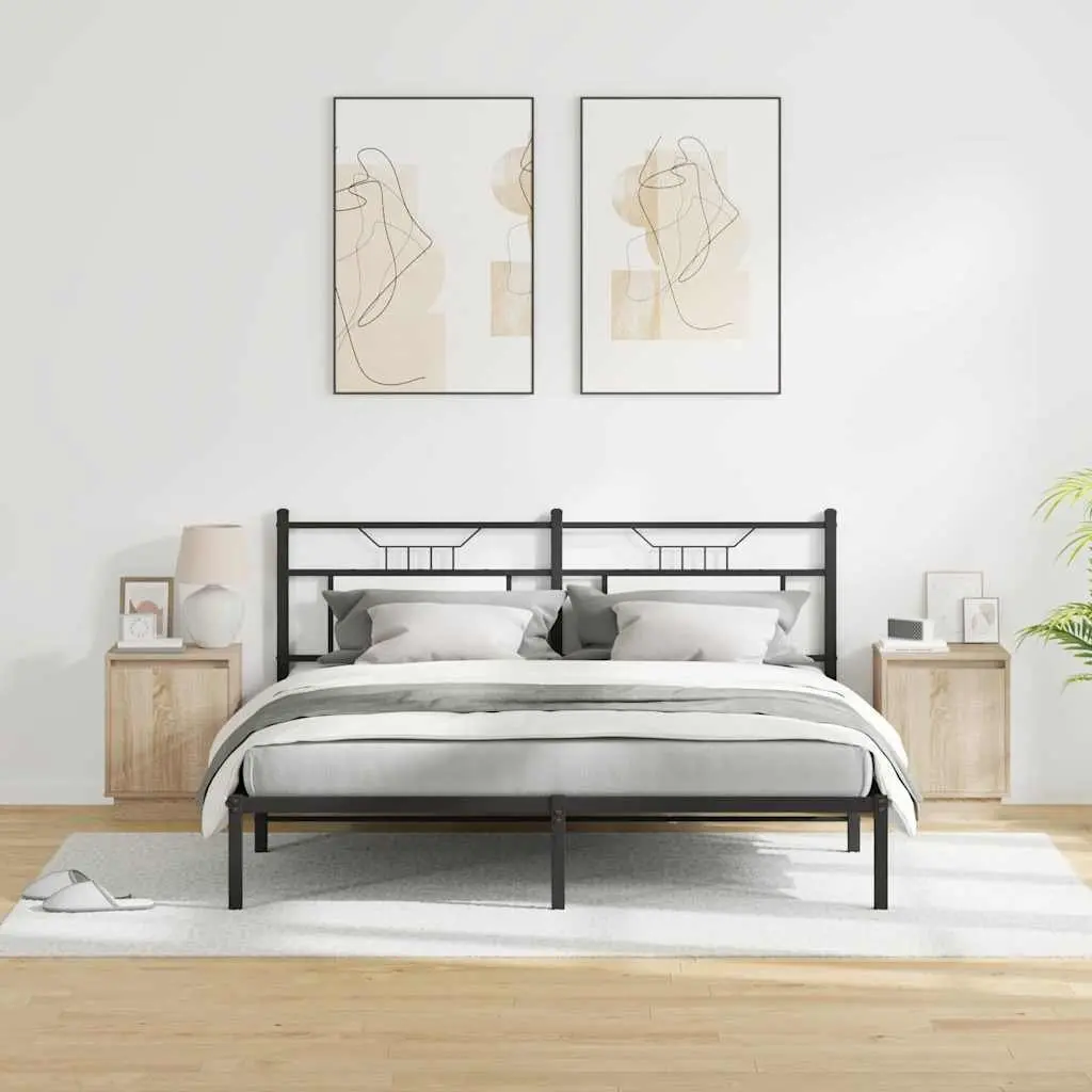 Bedside Cabinet 2 Piece Brown Modern Bedroom Storage Hinge Door USB LED Light