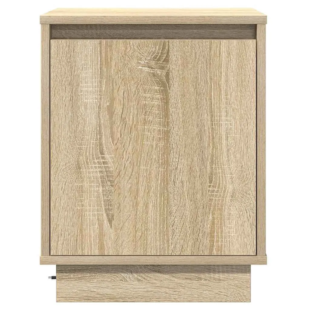 Bedside Cabinet 2 Piece Brown Modern Bedroom Storage Hinge Door USB LED Light