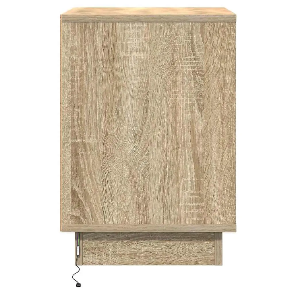 Bedside Cabinet 2 Piece Brown Modern Bedroom Storage Hinge Door USB LED Light