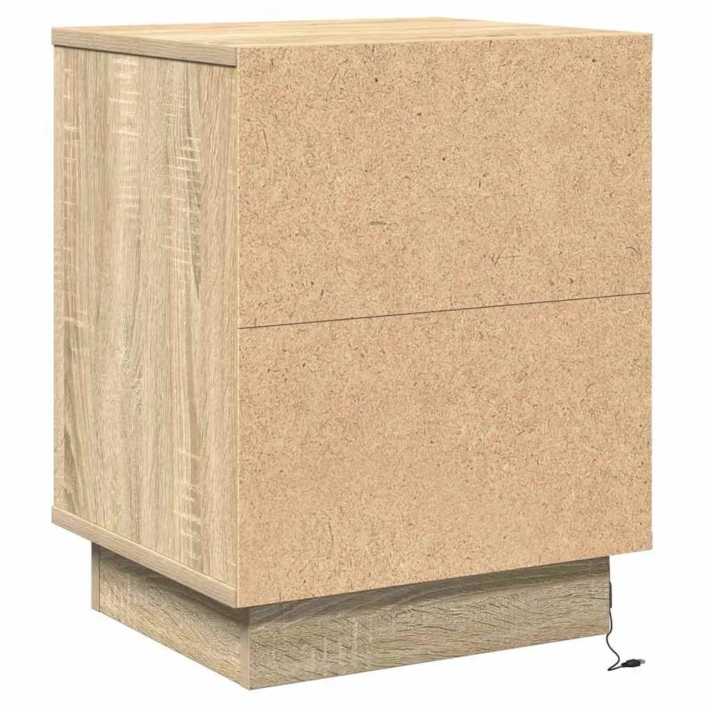 Bedside Cabinet 2 Piece Brown Modern Bedroom Storage Hinge Door USB LED Light