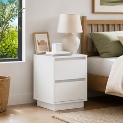 White Bedside Cabinets: 39 x 34.5 x 50 cm, USB & LED Features
