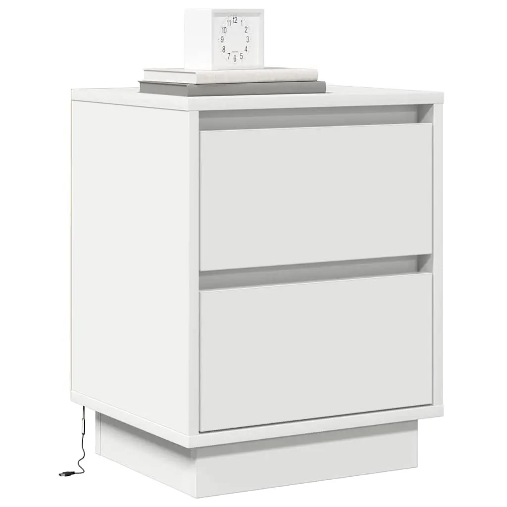 Bedside Cabinet Set for Bedroom 2 Piece White Nightstand with LED String Lights
