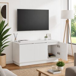 White TV Cabinet 100x38x49cm with LED Lights