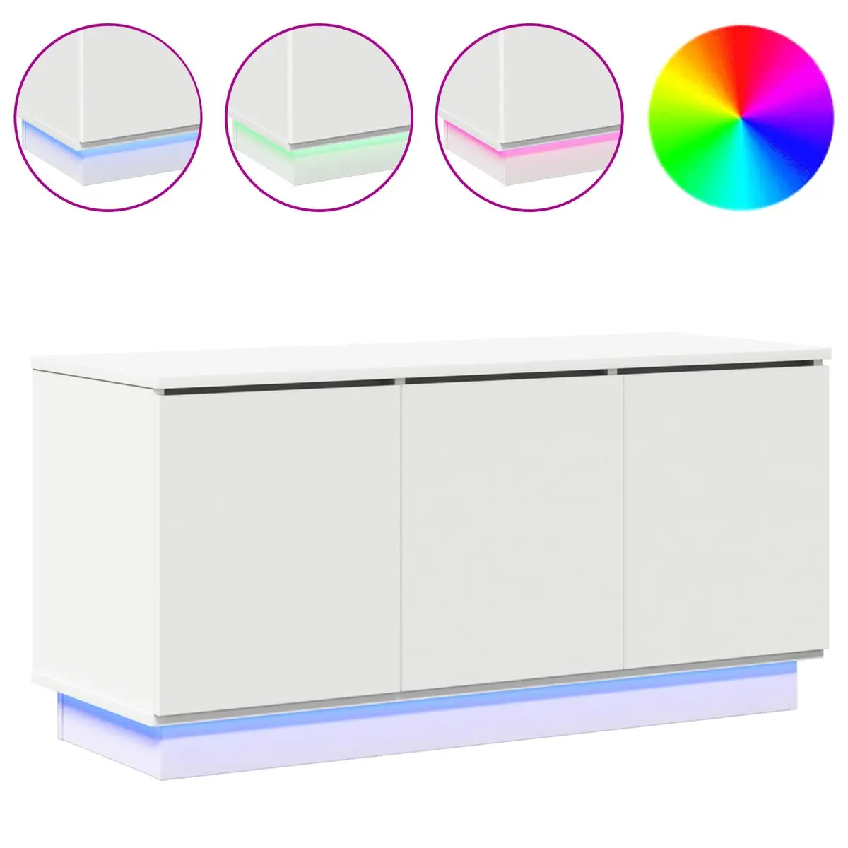 TV Cabinet Living Room White 100x38x49cm Engineered Wood Storage Unit LED
