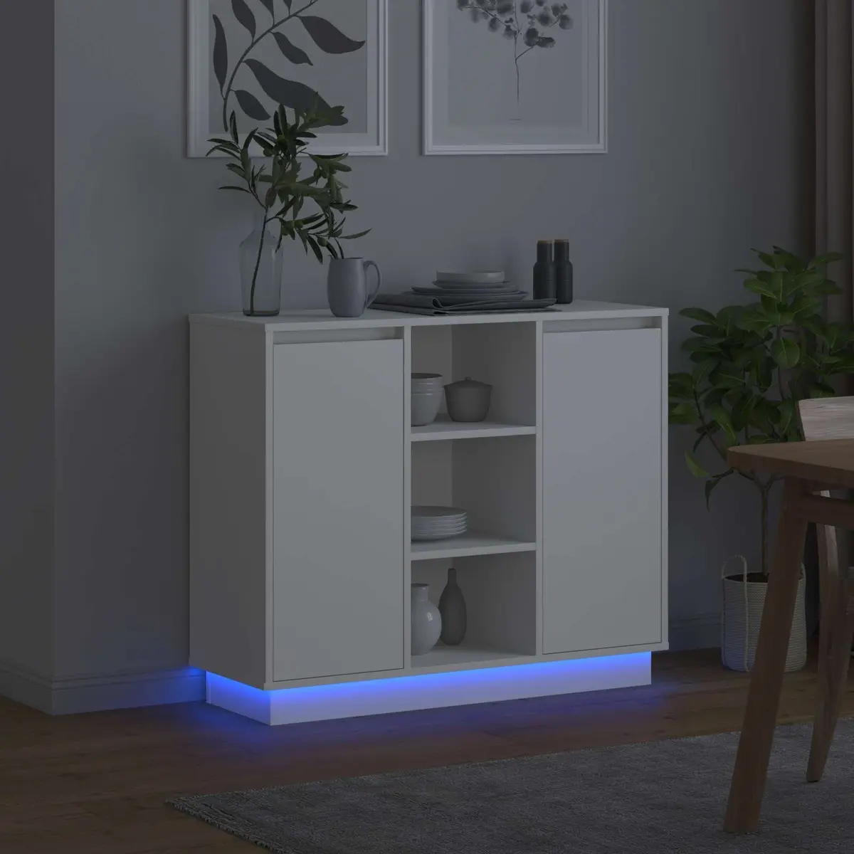 LED Sideboard White 90 x 32 x 75 cm Storage Cabinet with Lights Modern Living