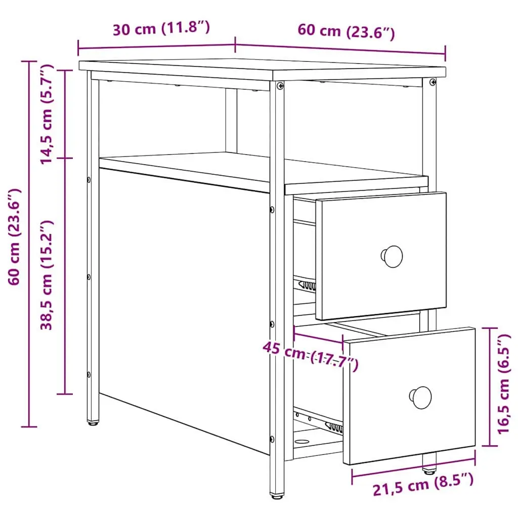 Bedside Cabinet Black 30 x 60 x 60 cm Engineered Wood Bedroom Storage Drawer