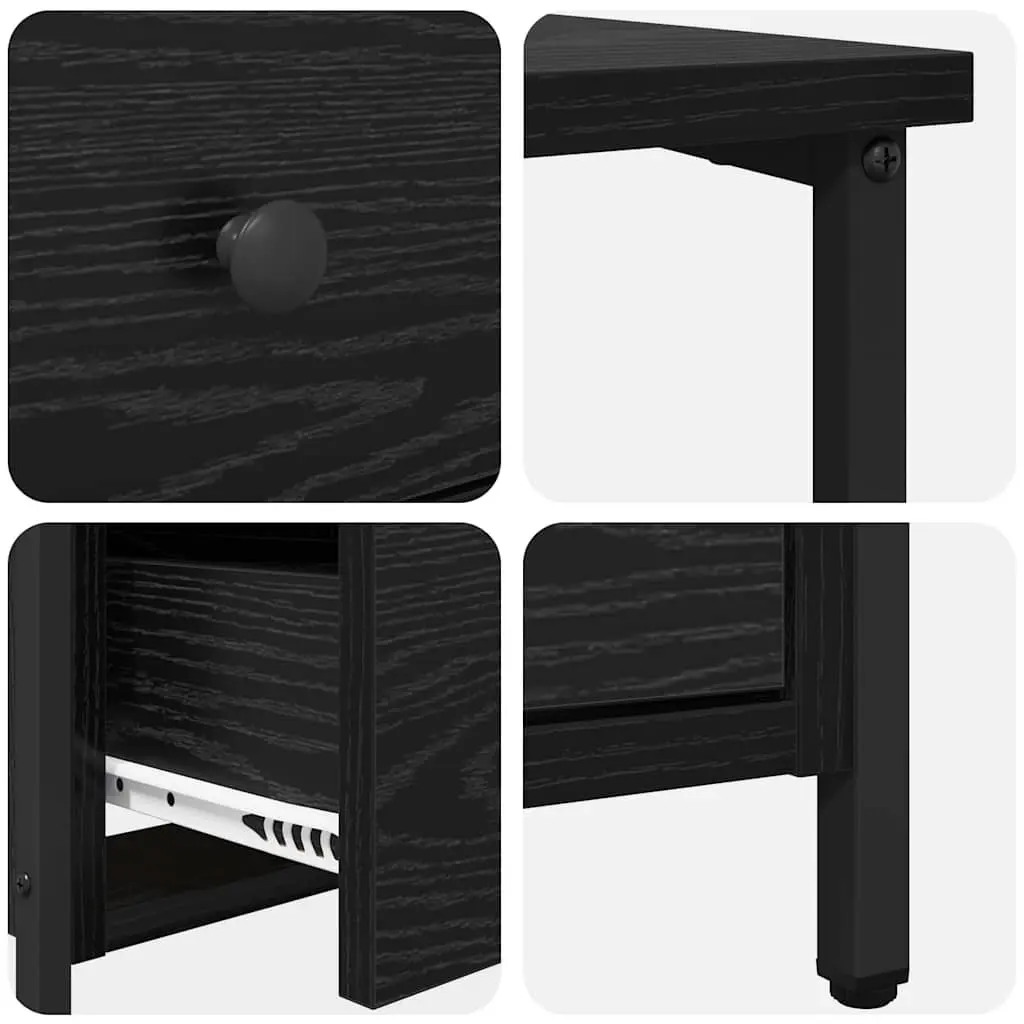 Bedside Cabinet 2 Pieces Black 30 x 60 x 60 cm Bedroom Storage Shelf Drawer