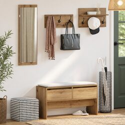Hallway Storage Bench Set with Acrylic Mirror & Coat Racks