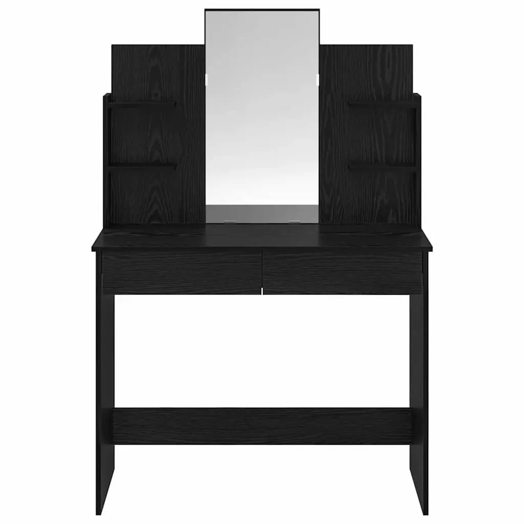 Black Dressing Table with Mirror Bedroom Vanity Unit Storage Drawers Shelves