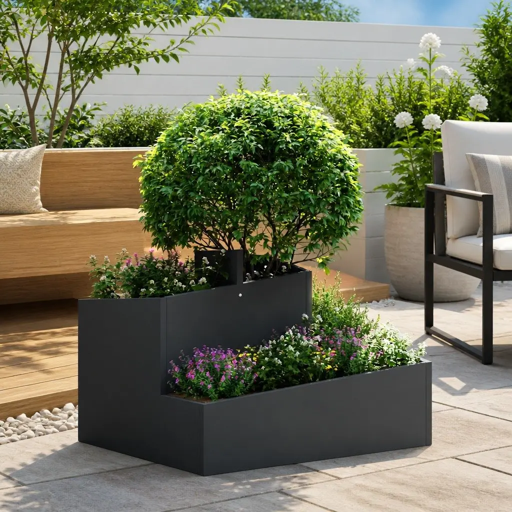Black Metal Garden Planter 60x60x50cm