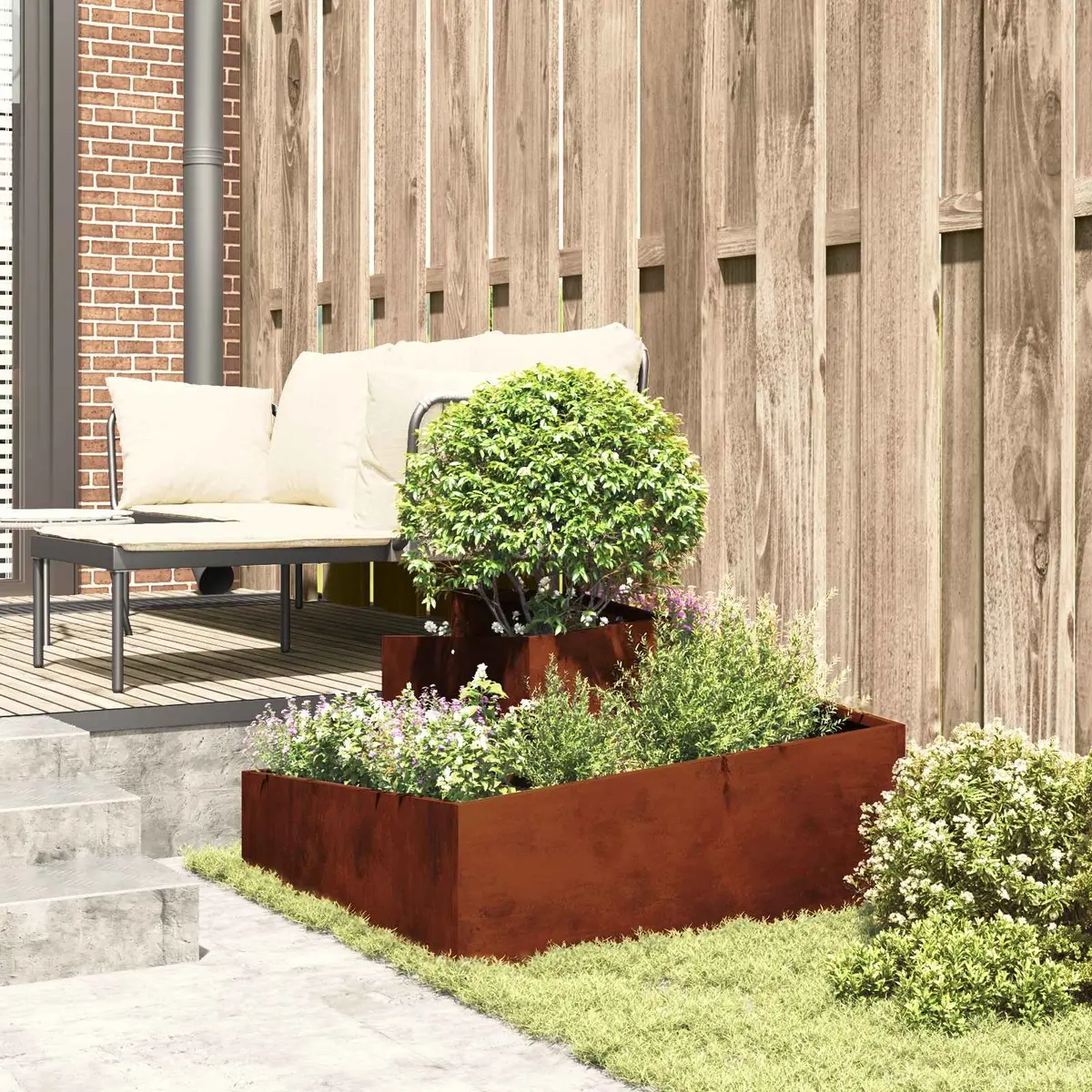 Metal Garden Planter Outdoor Raised Bed 80 x 80 x 50 cm