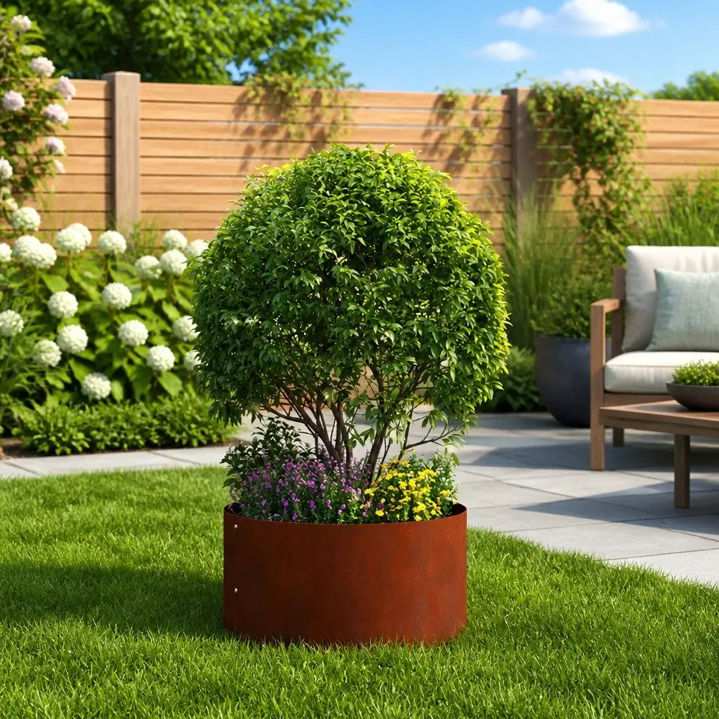 Garden Planter Ring Outdoor Steel Frame Round 30 x 30 x 20 cm Weathering Brown