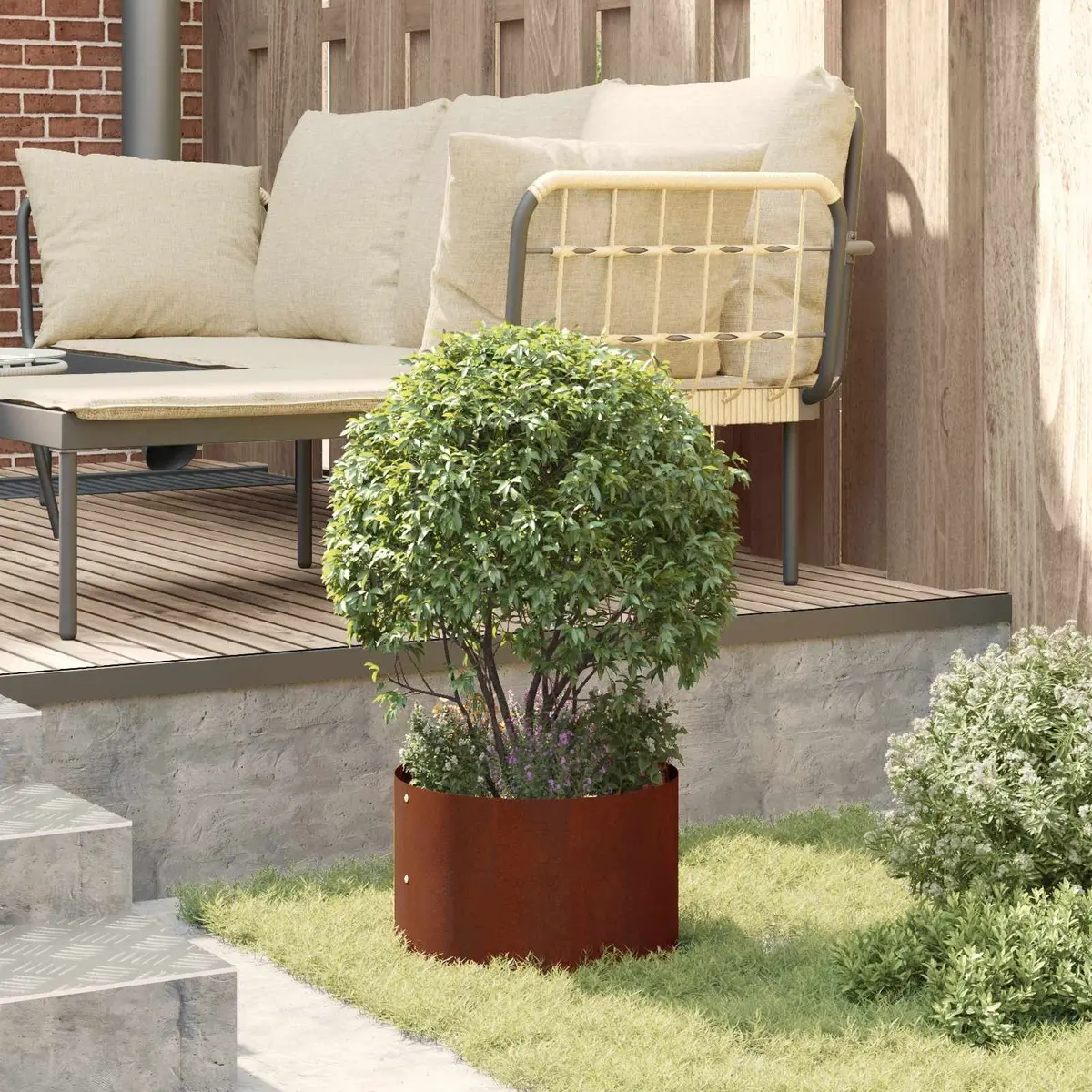 Planter Ring 5 pcs Brown Steel 30 x 30 x 20 cm Round Garden Bed Border Frame