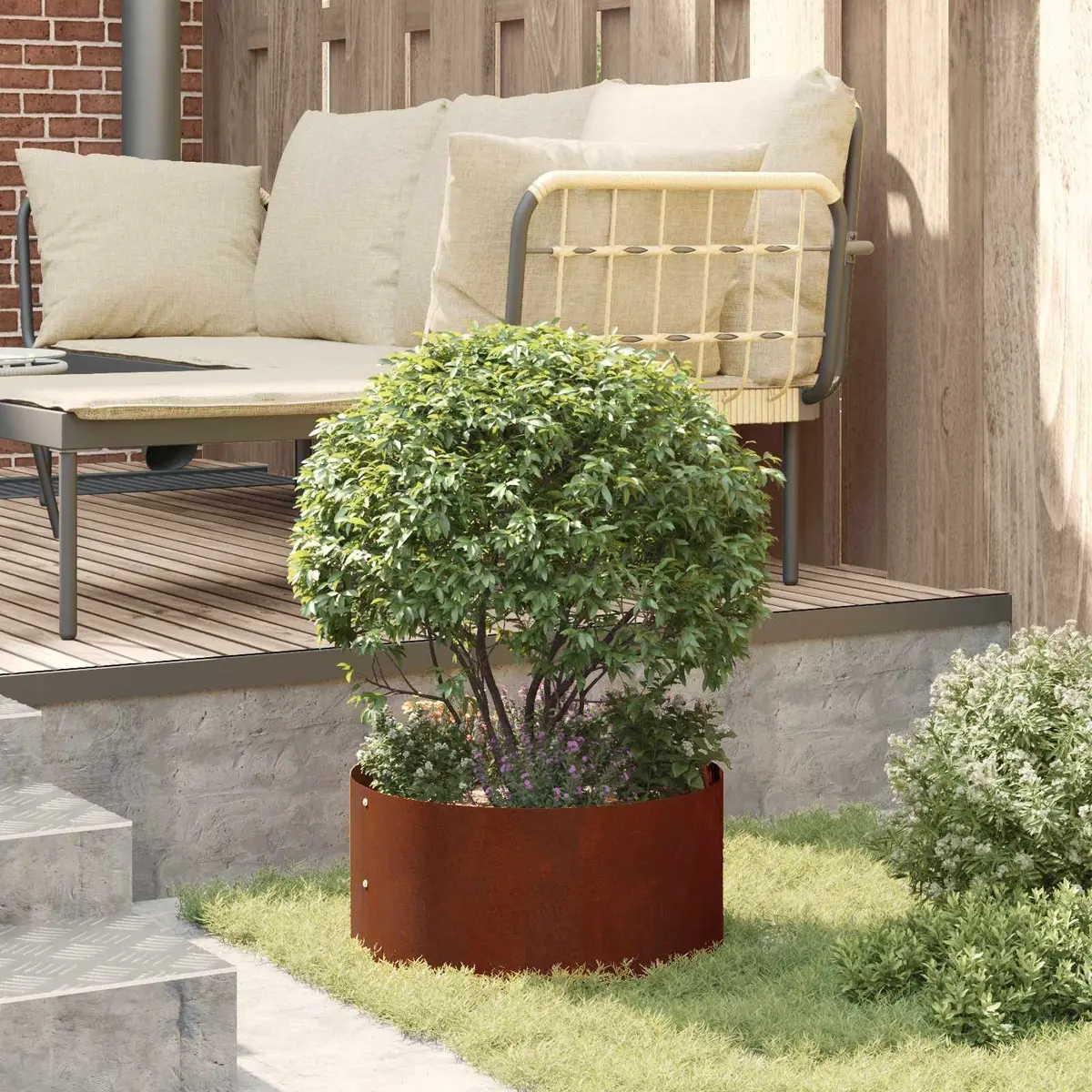 Steel Planter Ring Outdoor Garden Decor Round 40cm