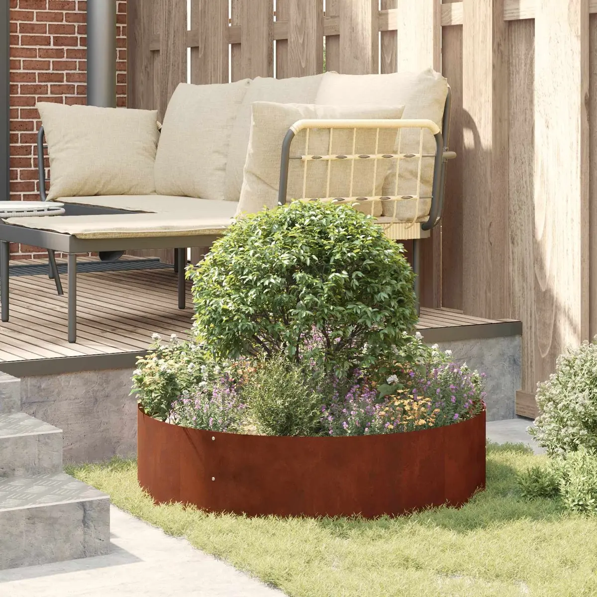Steel Planter Ring Outdoor Garden 80x80x20cm