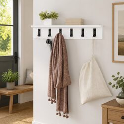 60cm Wall-Mounted Coat Rack with Hooks and Shelves