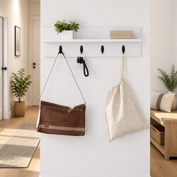 60cm White Engineered Wood Coat Rack - Wall-Mounted