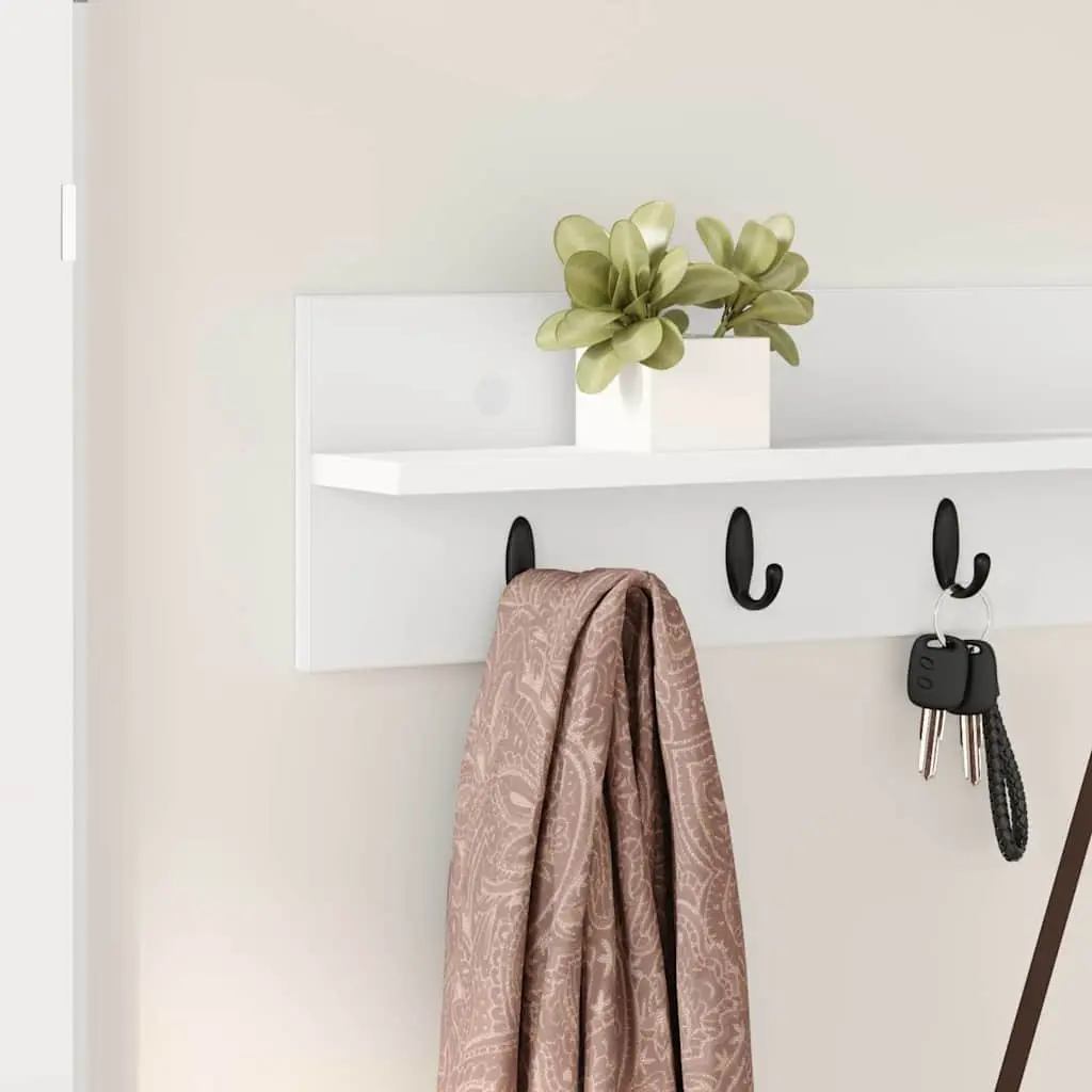 Wall-Mounted Coat Rack White Modern Hallway Entryway Storage Organiser Hooks