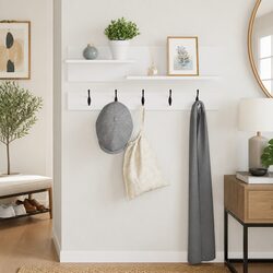Wall-Mounted Coat Rack Specifications: 90cm White Engineered Wood