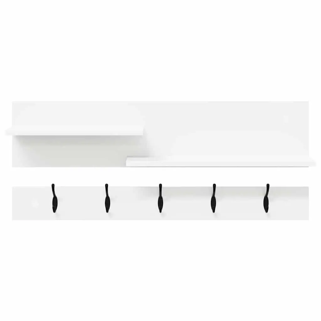 Wall-Mounted Coat Rack White Engineered Wood Hallway Entryway Hooks Shelves 90cm