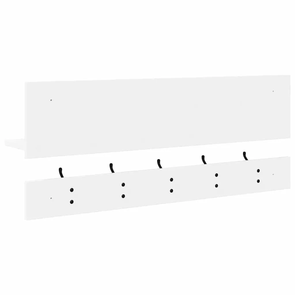 Wall-Mounted Coat Rack White Engineered Wood Hallway Entryway Hooks Shelves 90cm