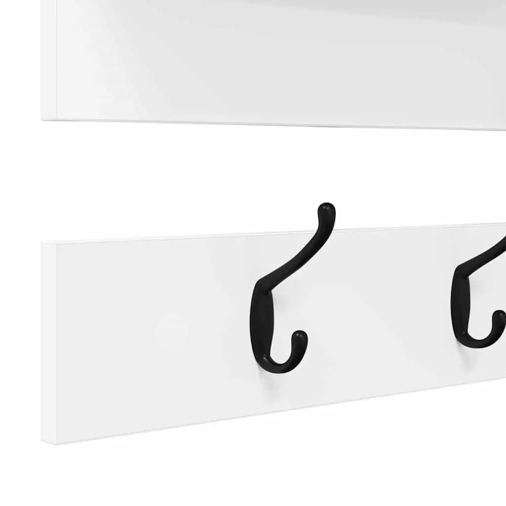 Wall-Mounted Coat Rack White Engineered Wood Hallway Entryway Hooks Shelves 90cm