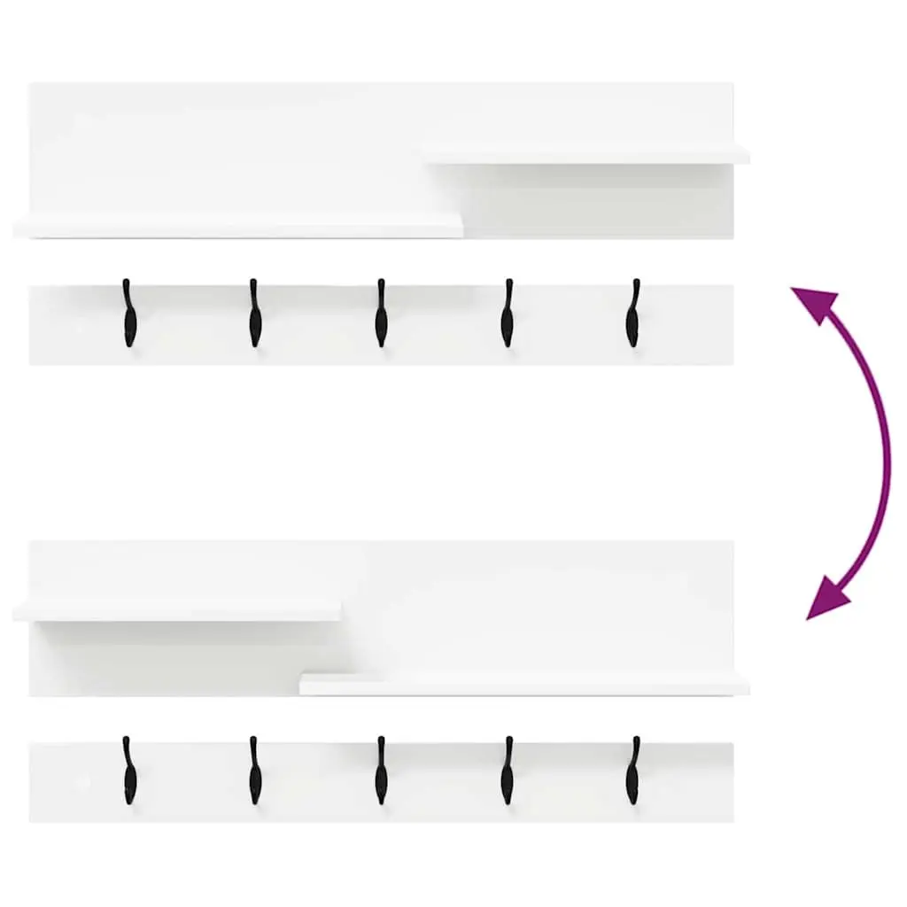 Wall-Mounted Coat Rack White Engineered Wood Hallway Entryway Hooks Shelves 90cm