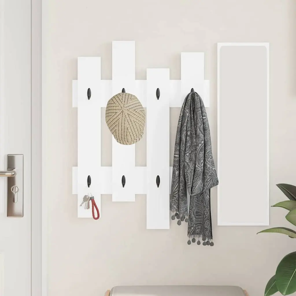 Wall-Mounted Coat Rack White Modern Hallway Entryway Storage Organizer 60x82cm