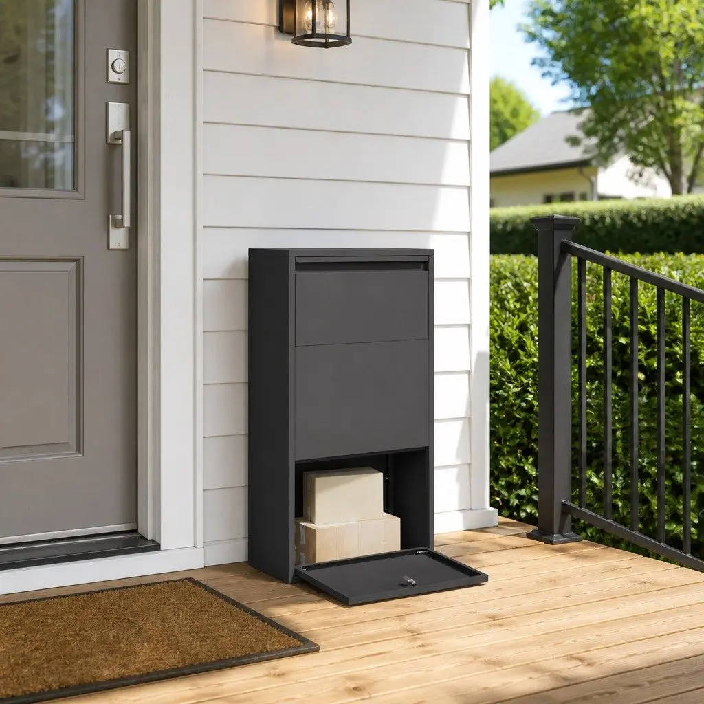Parcel Drop Box for Outdoor Use Black 44 x 22 x 82 cm Steel Mailbox