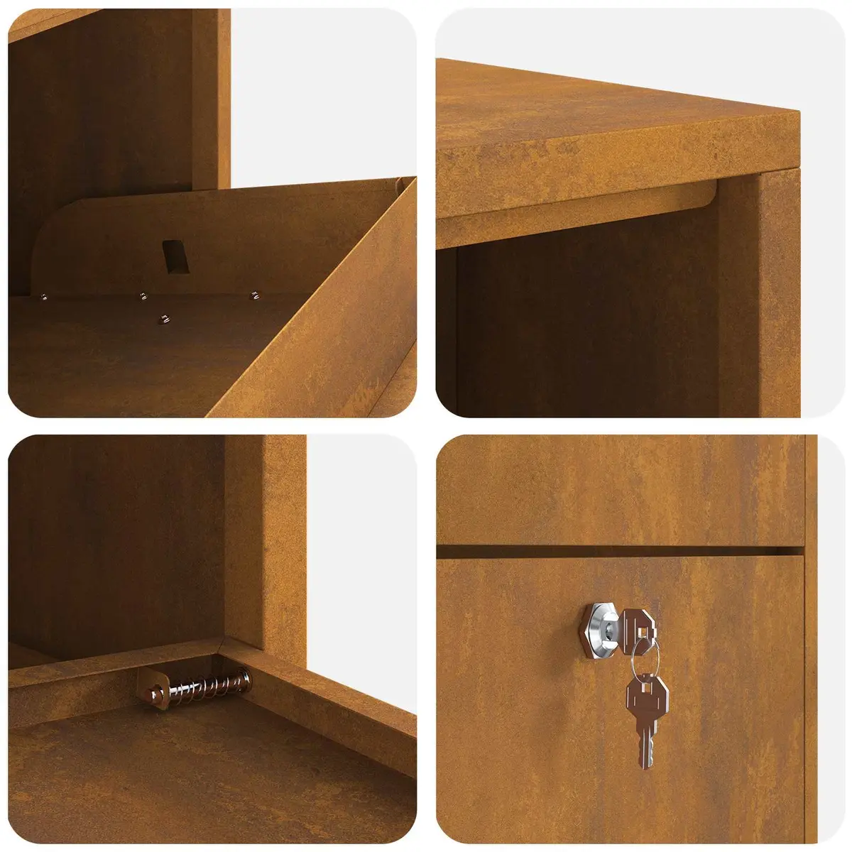 Parcel Drop Box Weathering Steel Rectangular Post Mail Package Storage