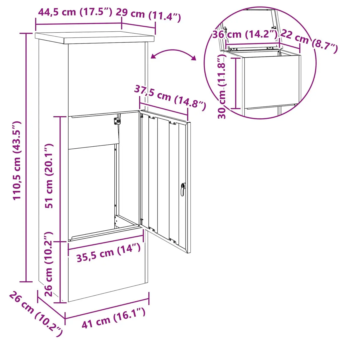 Parcel Drop Box Outdoor Steel Black 44.5 x 29 x 110.5 cm