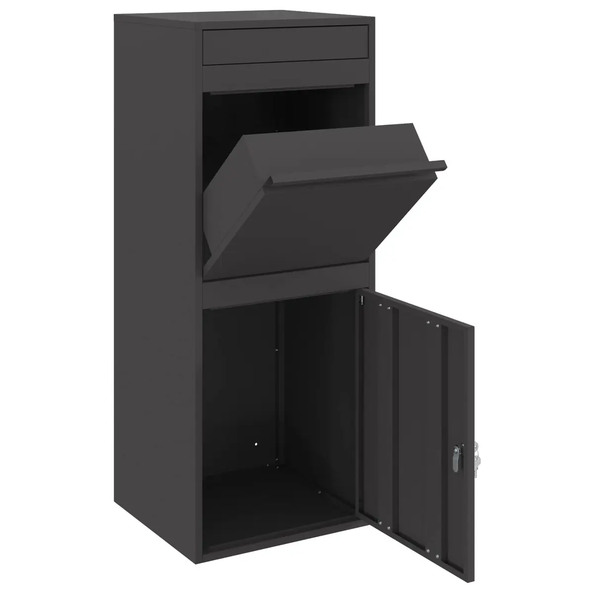 Parcel Drop Box with Storage Hinge Door Deadbolt Lock Black Steel Outdoor