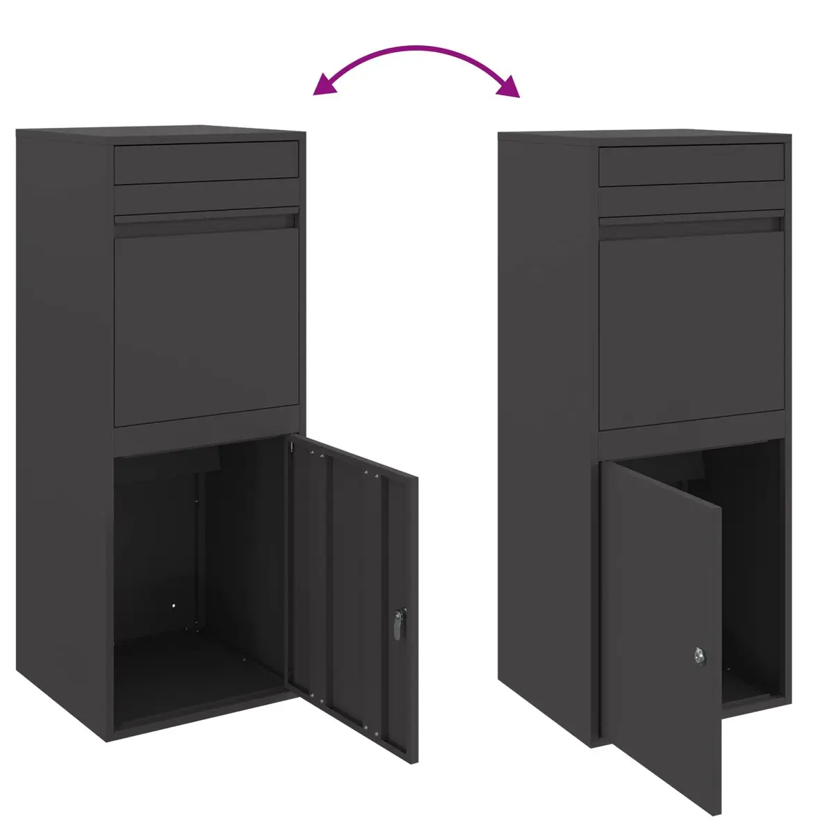 Parcel Drop Box with Storage Hinge Door Deadbolt Lock Black Steel Outdoor