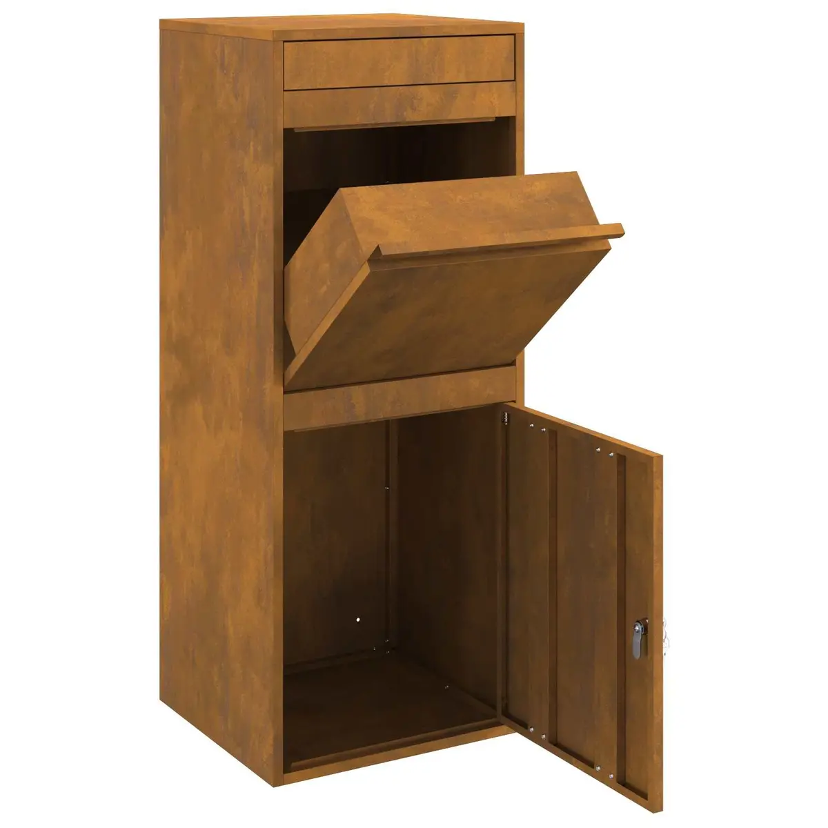 Outdoor Parcel Drop Box Brown Steel Garden Size 47.5 x 38 x 59 cm