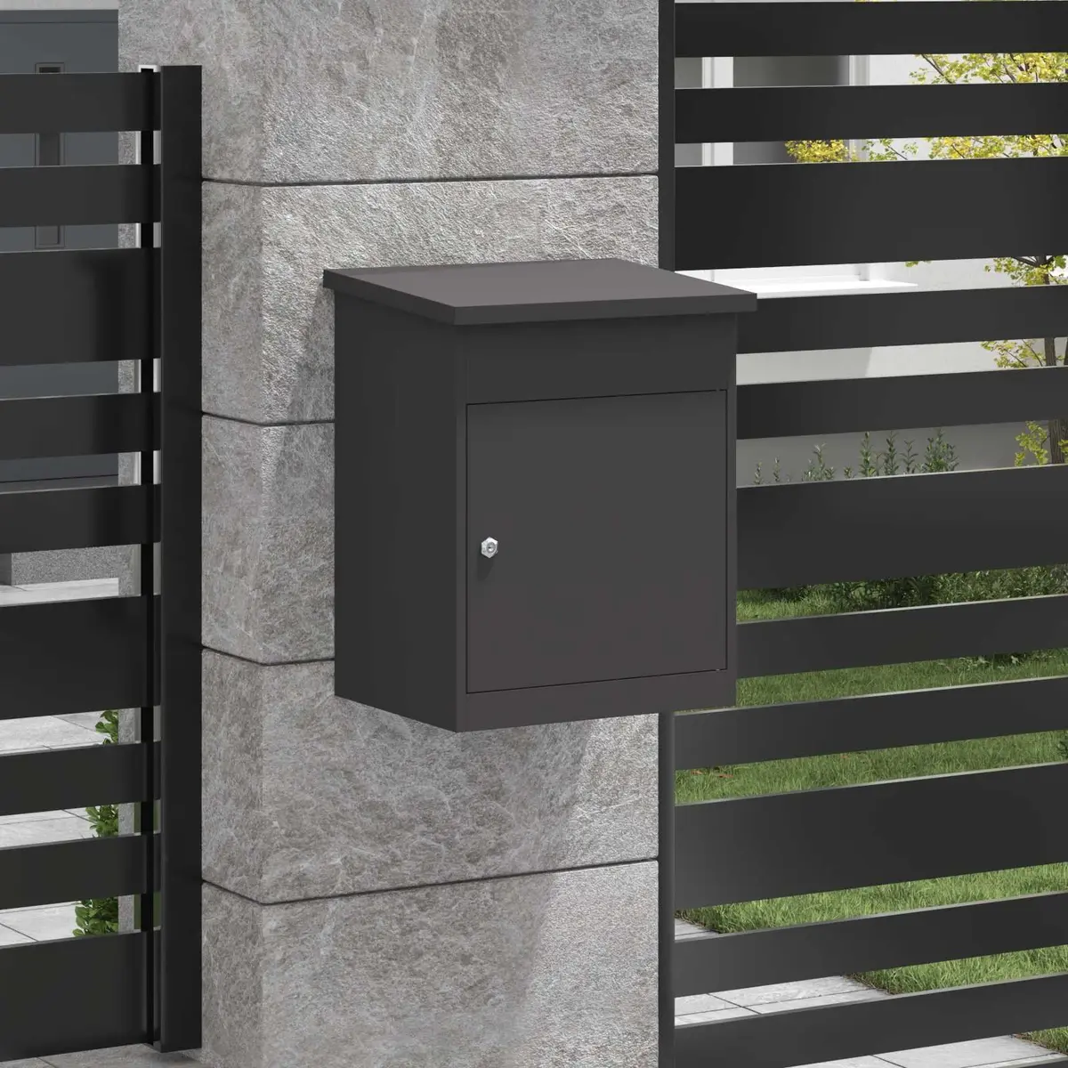 Parcel Drop Box with Storage Black 47.5 x 38 x 59 cm Steel Outdoor Mailbox