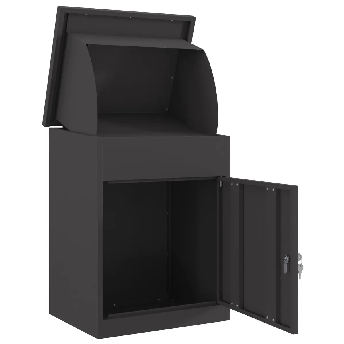 Parcel Drop Box with Storage Black 47.5 x 38 x 59 cm Steel Outdoor Mailbox