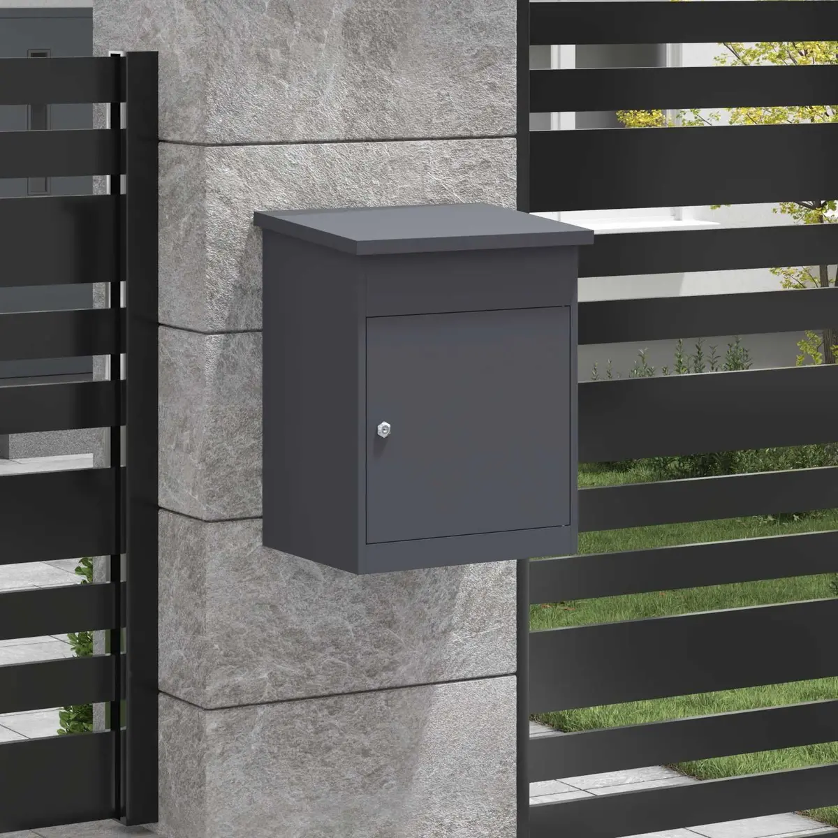Parcel Drop Box with Storage Deadbolt Lock Weatherproof Steel Outdoor Garden