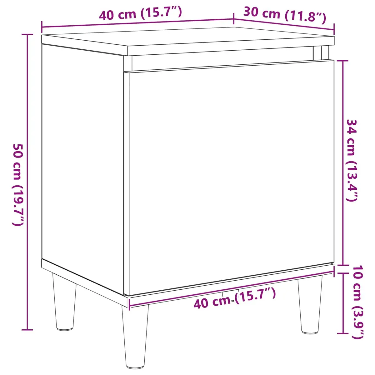 Black Oak Bedside Cabinet 40 x 30 x 50 cm